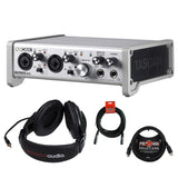 Tascam SERIES 102i USB Audio/MIDI Interface with R100 Stereo Headphones, 6ft MIDI Cable & XLR Cable Bundle