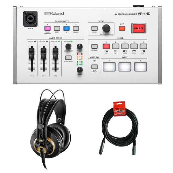 Roland VR-1HD AV Streaming Mixer with AKG K 240 Studio Pro Headphones & XLR-XLR Cable Bundle