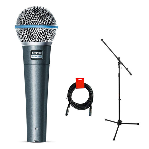 Shure Beta 58A Supercardioid Dynamic Microphone with Tripod Microphone Stand & XLR Cable Bundle