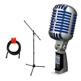 Shure Super 55 Supercardioid Dynamic Microphone (Chrome with Blue Foam) with Tripod Microphone Stand & XLR Cable Bundle