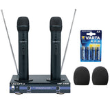 VocoPro VHF-3300 -2 Channel VHF Rechargeable Wireless Microphone System with (2) WHF-158 Foam Windscreen and AA LR6 Alkaline Battery (4-  Pack)