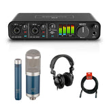 Motu M4 4x4 USB Audio Interface with MXL 550/551R Microphone (Blue), HPC-A30 Studio Monitor Headphones & XLR Cable Bundle