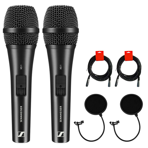 Sennheiser XS 1 Handheld Cardioid Dynamic Vocal Microphone (2-Pack) Bundle with 2x Pop Filter and 2x 20" XLR-XLR Cable