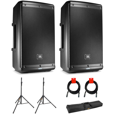 JBL EON610 Two-Way 10" 1000W Powered Portable PA Speaker (Bluetooth) Bundle with 2x Speaker Stand, 2x XLR Cable & Stand Bag