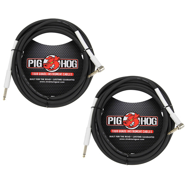 Pig HOG 18.6' Feet High Performance Instrument Cable Black, Straight-Angeled (2-Pack)