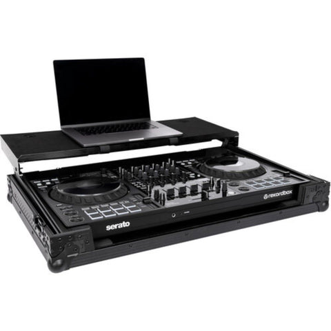 Headliner Flight Case with Laptop Platform and Wheels for Pioneer DJ DDJ-FLX10 and DDJ-1000SRT (All Black)