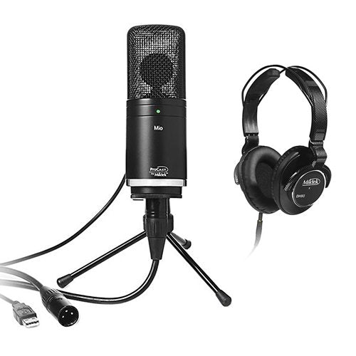 Miktek ProCast Mio SB and XLR Studio Condenser Microphone with Miktek DH90 Professional Headphone