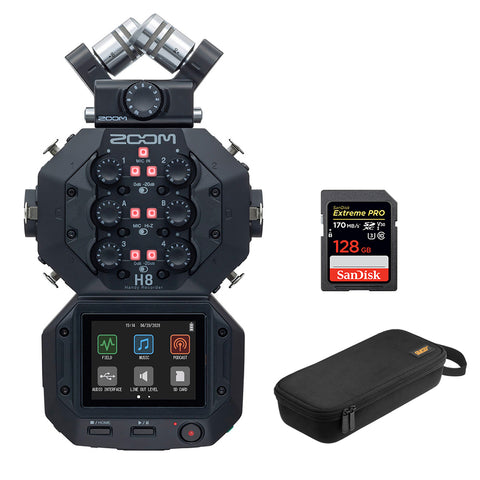 Zoom H8 8-Input / 12-Track Portable Handy Recorder with 128GB Pro Memory Card & Wide-Mouth Case Bundle