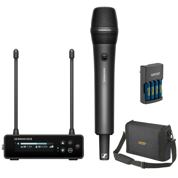 Sennheiser EW-DP 835 SET Camera-Mount Digital Wireless Handheld Microphone System (R4-9: 552 to 607 MHz) Bundle with Watson Rapid Charger with 4 AA Batteries and Auray WSB-1S Carrying Bag