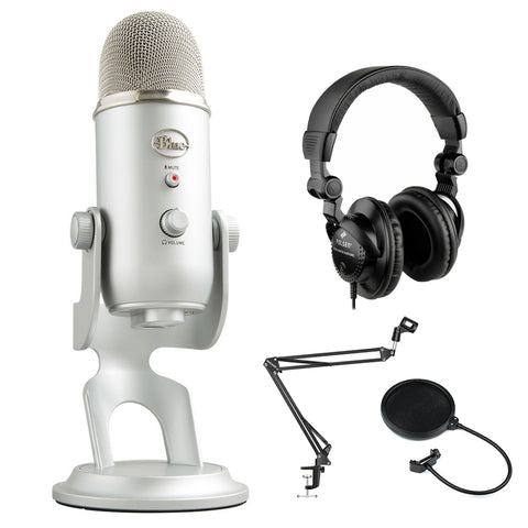 Blue Yeti Podcaster Kit with USB Microphone & Hindenburg DAW + Polsen HPC-A30 Headphones, Suspension Boom & Pop Filter Bundle