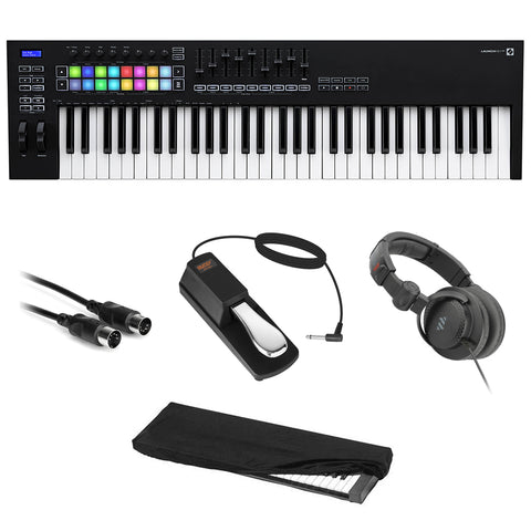 Novation Launchkey 61 MK3 USB MIDI Keyboard Controller (61-Key) Bundle with Monitor Headphones, Sustain Pedal, Dust Cover & MIDI Cable