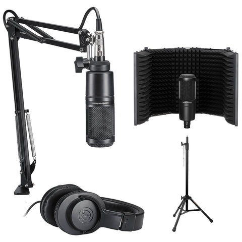 Audio-Technica AT2020 Studio Microphone Pack Bundle with ATH-M20x, Boom, XLR Cable, Reflection Filter & Mic Stand