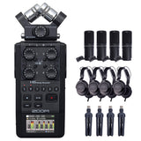 Zoom H6 All Black 6-Track Portable Recorder (2020 Version) Bundle with 4x Zoom ZDM-1 Podcast Mic Pack