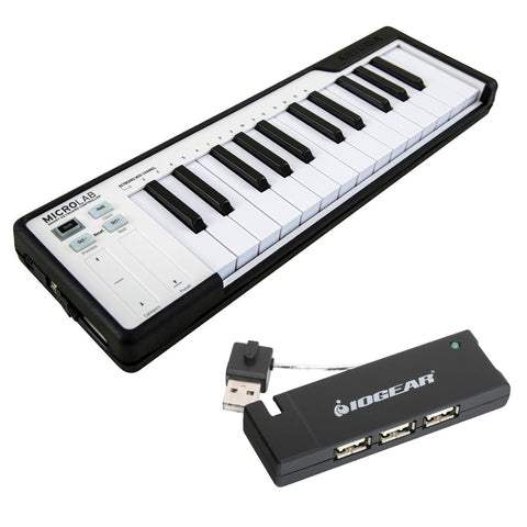 Arturia MicroLab Compact USB-MIDI Controller (Black) with IOGEAR 4-Port USB 2.0 Hub Bundle