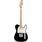 Squire Sonic Telecaster Electric Guitar, Black, Maple Fingerboard Bundle with FE620 Electric Guitar Gig Bag, 351 Classic Celluloid Guitar Picks, and Pro Straight/Angle Instrument Cable