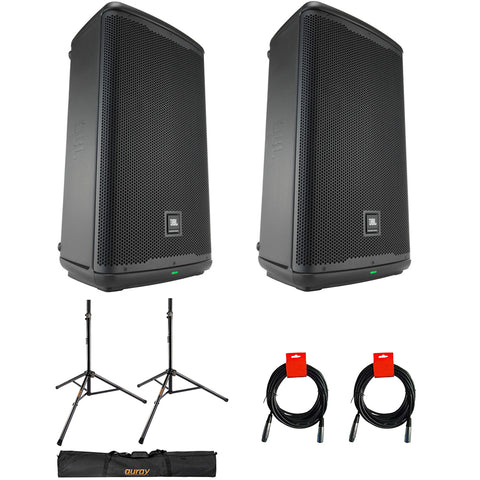 JBL Professional EON712 Powered Bluetooth PA Loudspeaker, 12-Inch (Pair) Bundle with Deluxe Steel Speaker Stand with Tripod Base and Case, and 2x XLR-XLR Cable