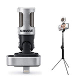 Shure MOTIV MV88 Digital Stereo Condenser Microphone with Kellards Ring light Selfie Stick Bundle