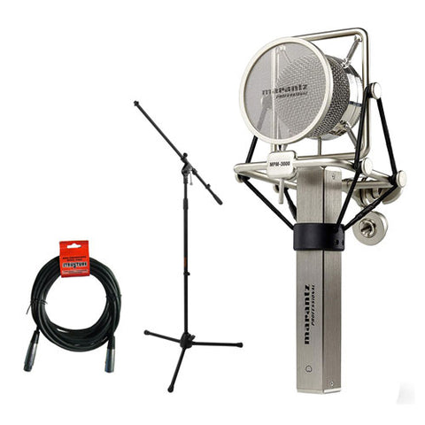 Marantz MPM-3000 Large-Diaphragm Condenser Mic Bundle w/ Tripod Mic Stand &  20' XLR Cable