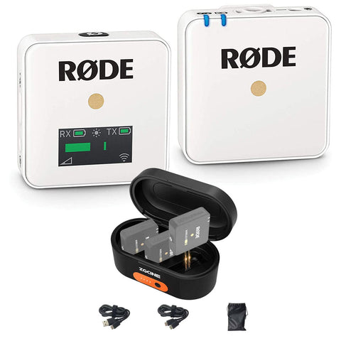 Rode Wireless GO Compact Digital Wireless Microphone System White Bundle with ZG-R30 Charging Case for Rode Wireless GO/Wireless GO II Microphone System