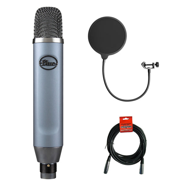 Blue Ember Small Diaphragm Studio Condenser Microphone with XLR-XLR Cable & Pop Filter Bundle