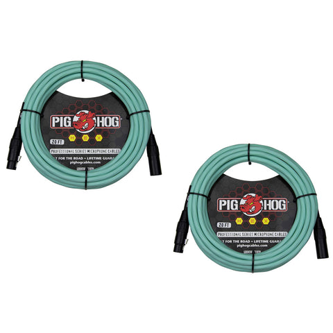 Pig Hog PHMH20SG Hex Series Microphone Cable (XLR), 20-Feet, Seafoam Green - (Pair)