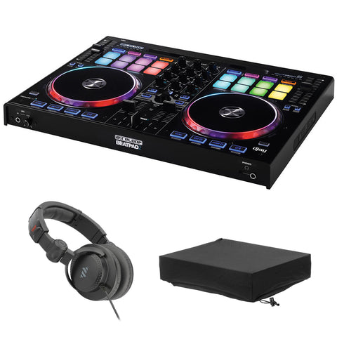 Reloop BeatPad 2 Cross Platform Controller Bundle with Polsen HPC-A30-MK2 Studio Monitor Headphones and Gator GMC-2222 Stretchy Mixer/Recording Dust Cover