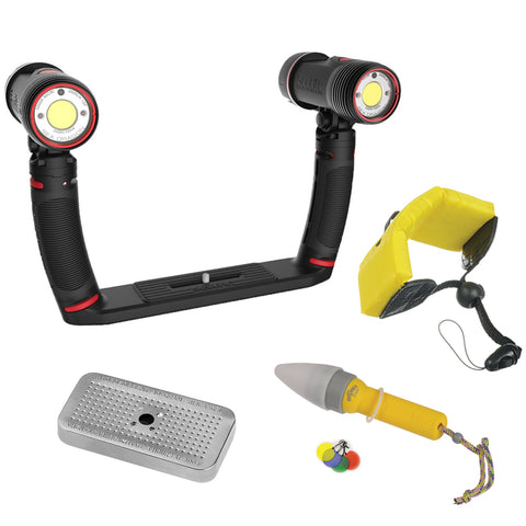 SeaLife SL691 Sea Dragon Duo 6000F Underwater Light Set with Floating Wrist Strap, Nano Spotter & Silica Gel Metal Case Bundle