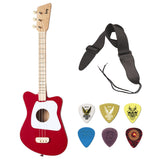 LOOG Mini Guitar for Children (Red) with GSA10BK Guitar Strap (Black) & Guitar Pick Assortment 6-Pack Bundle