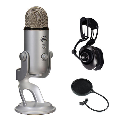 Blue Yeti Studio USB Microphone Professional Recording System with Lola Over-Ear Isolation Headphones & Pop Filter Bundle