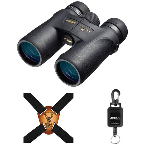 Nikon 7577 10x42 Monarch 5 Binocular (Black) with Nikon Retractable Rangefinder Tether & Binocular Harness Bundle