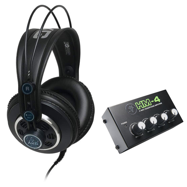 AKG K 240 MK II Professional Semi-Open Stereo Headphones Bundle with Mackie HM-4 Headphones Amplifier
