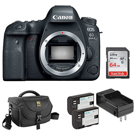 Canon EOS 6D Mark II DSLR Camera (Body Only) with Ruggard DSLR Shoulder Bag, LP-E6 Lithium-Ion Battery Pack Kit and 64GB Memory Card