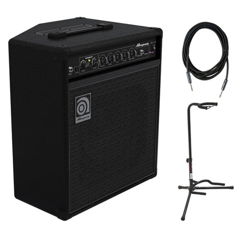 Ampeg BA-110V2 30W 1/X10 Combo Bass Amplifier with SC10W 10-Feet Instrument Cable, 6mm Woven & XCG-4 Classic Guitar Stand Bundle