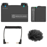 Hollyland LARK 150 Solo Wireless Microphone System (2.4 GHz, Black) Bundle with Fuzzy Windbuster and Mini to Mini Coiled Cable