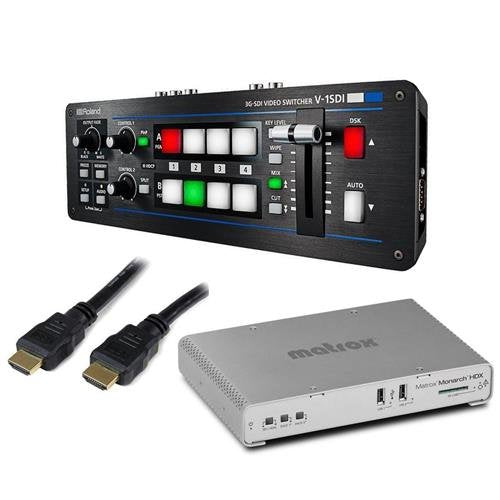 Roland V-1SDI 4 Channel HD Video Switcher, 3x SDI Inputs, 2x HDMI Inputs - Bundle With Matrox Monarch HDX Encoder for Broadcast Streaming and Recording, StarTech 25' High Speed HDMI Cable, 24 AWG
