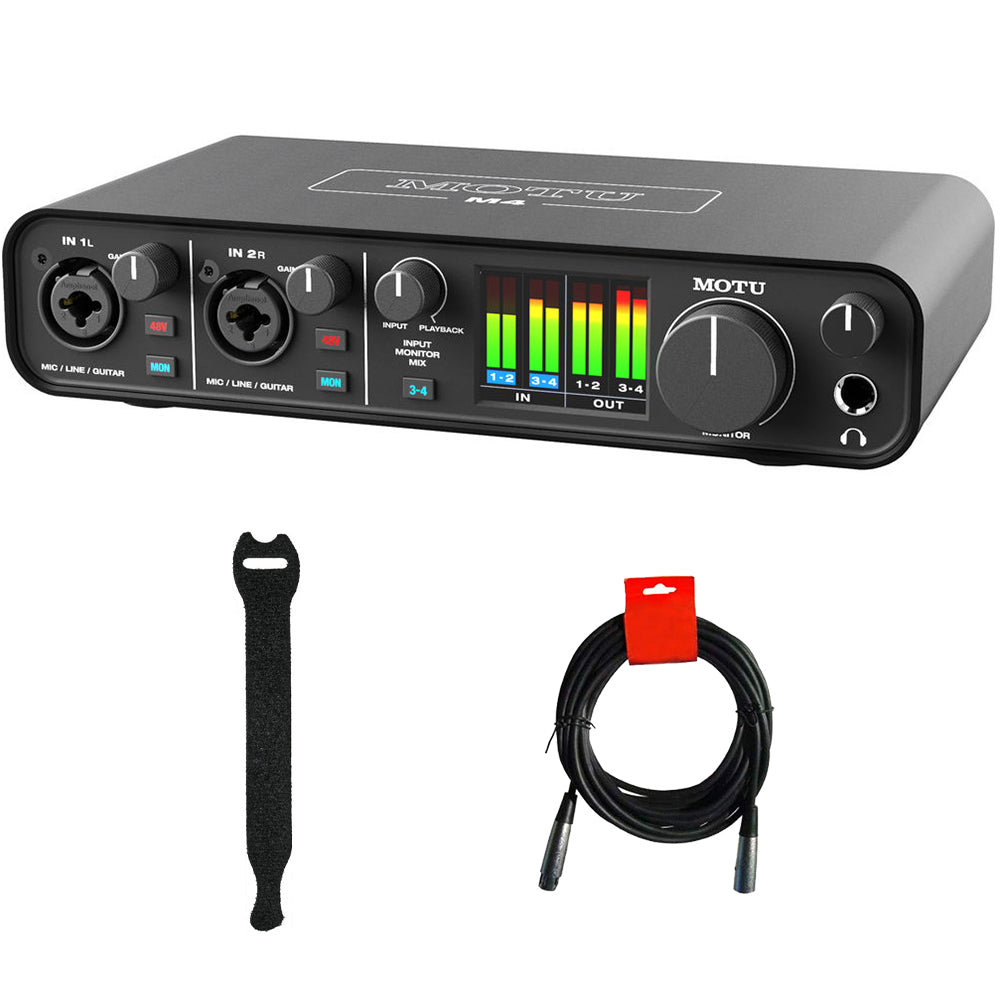 MOTU M4 Desktop 4x4 USB Type-C Audio-MIDI Interface Bundle with XLR-XLR  Cable and 10-Pack Straps