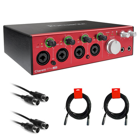 Focusrite Clarett 4Pre USB 18-In/8-Out Audio Interface Bundle with 2x MIDI Cable & 2x XLR Cable