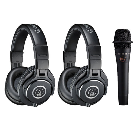 Audio-Technica ATH-M40x Monitor Headphones Black, (2-Pieces) with Blue enCORE 200 Microphone Bundle