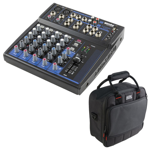 Gemini Sound GEM-08USB - 8-Channel Bluetooth Audio Mixer Bundle with Gator Cases G-MIXERBAG-1212 Padded Nylon Mixer/Equipment Bag