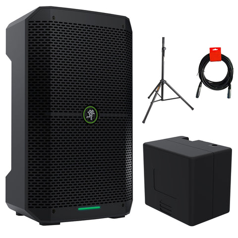 Mackie Thump Go 8" Portable Bluetooth Battery-Powered Loudspeaker Bundle with Mackie Thump Go Battery, Auray SS-4420 Steel Speaker Stand, and 20" XLR-XLR Cable