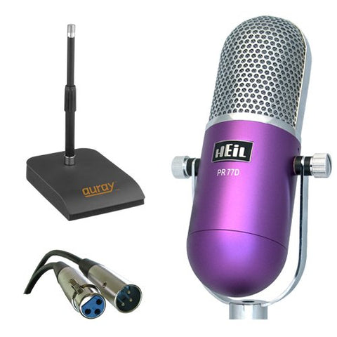Heil Sound PR 77D Dynamic Microphone (Purple) with TT-ISO Isolating Desktop Microphone Stand and XLR Cable 20'
