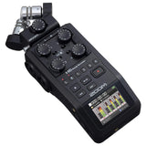 Zoom H6 All Black 6-Track Portable Recorder (2020 Version) Bundle with 4x Zoom ZDM-1 Podcast Mic Pack