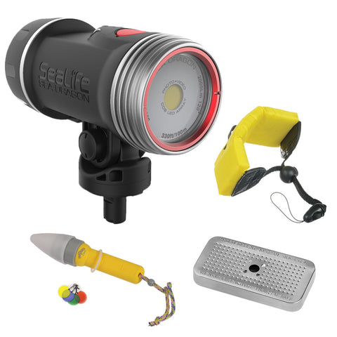 Sealife SL6770 Sea Dragon 2000F Photo-Video Dive Light Head with Floating Wrist Strap, Nano Spotter & Silica Gel Metal Case Bundle