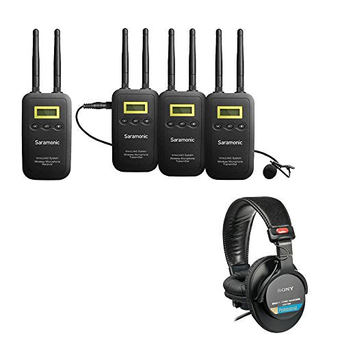 Saramonic VmicLink5 5.8 GHz SHF Three Microphone Wireless Lavalier and Receiver System with Sony MDR-7506 Headphones