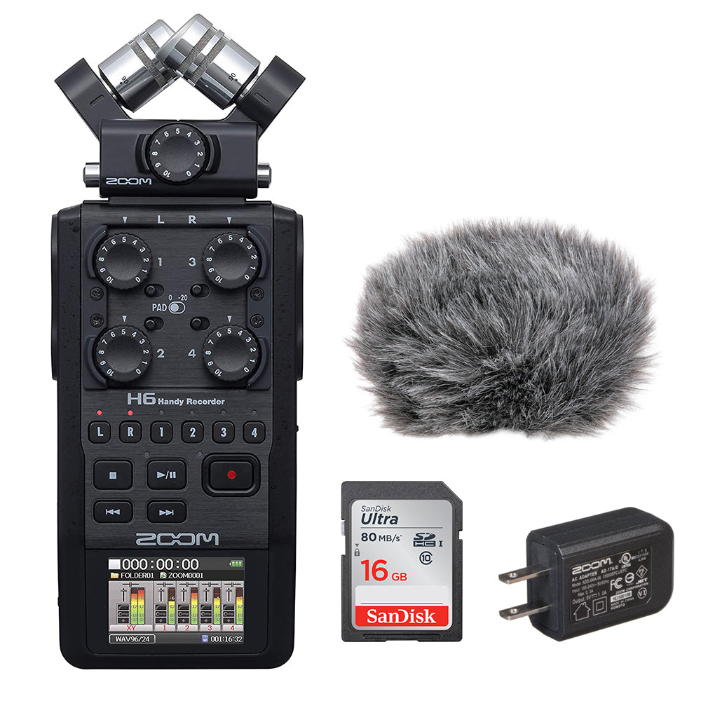 Zoom H4n Pro All Black 4-Track Portable Recorder (2020 Model) With Zoom  AD-14 AC Adapter, Windbuster, 16GB Memory Card & USB Cable Bundle