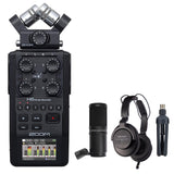 Zoom H6 All Black 6-Track Portable Recorder (2020 Version) Bundle with Zoom ZDM-1 Podcast Mic Pack