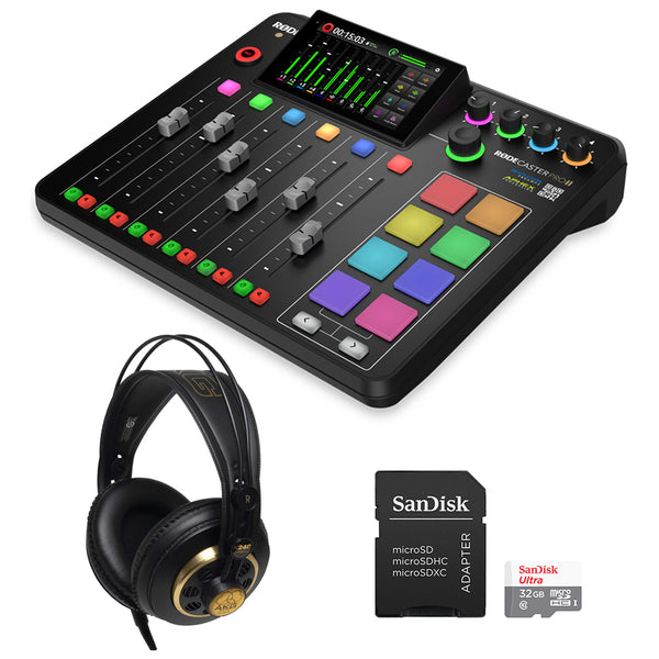 Rode Rodecaster Pro II Podcast Production Console Bundle with AKG K240 Studio Over-Ear Pro Headphones and 32GB Memory Card