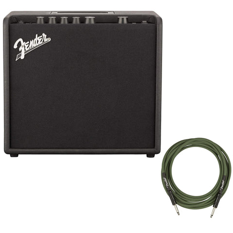 Fender Mustang LT25 Guitar Amplifier (2311100000) Bundle with Fender 13ft Straight/Straight Joe Strummer Instrument Cable (Drab Green)