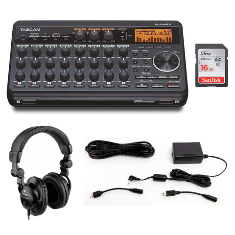 Tascam DP-008EX 8-Track Digital Pocketstudio with Tascam PS-P520E AC Power Adapter, Polsen HPC-A30 Headphones & 16GB Memory Card Bundle