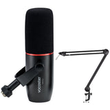 Focusrite Vocaster DM14v Dynamic Cardioid XLR Podcasting Mic Bundle with 512 AUDIO 512-BBA Microphone Boom Arm